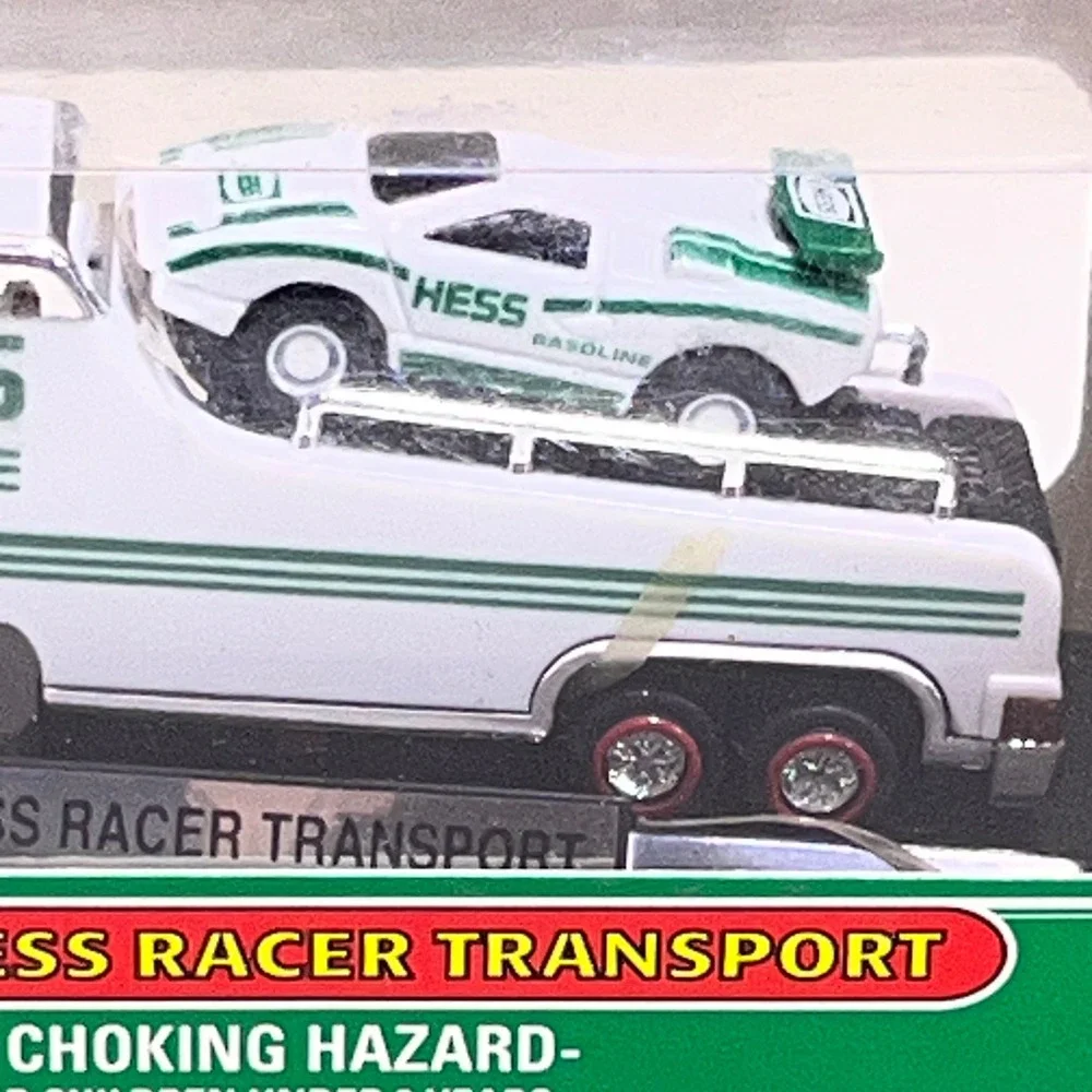Hess 2001 Miniature Racer Transport White Green Toy Truck Set‎ Original Box
